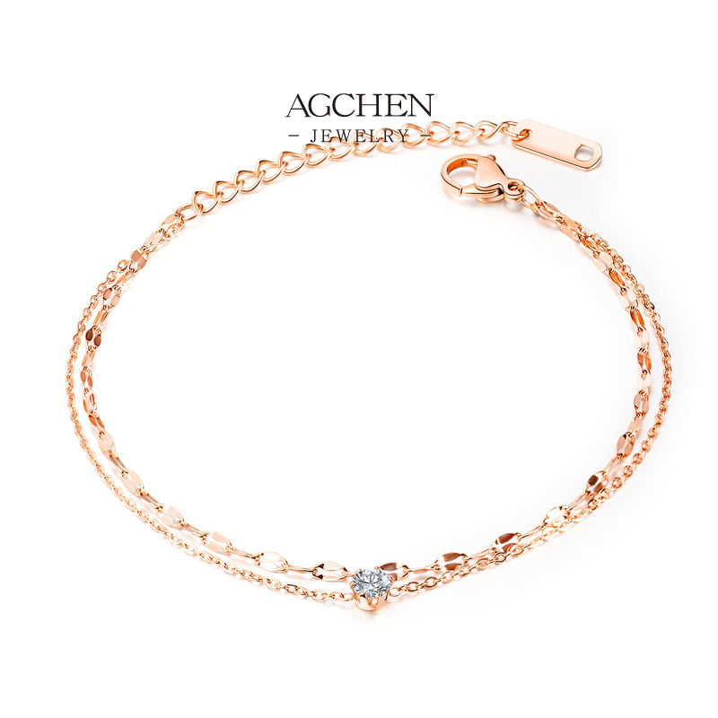 AGCHEN Stainless Steel Double Layer Zirconia Bracelet Sparkle Stackable Jewelry Full Service Manufacturer AG1031