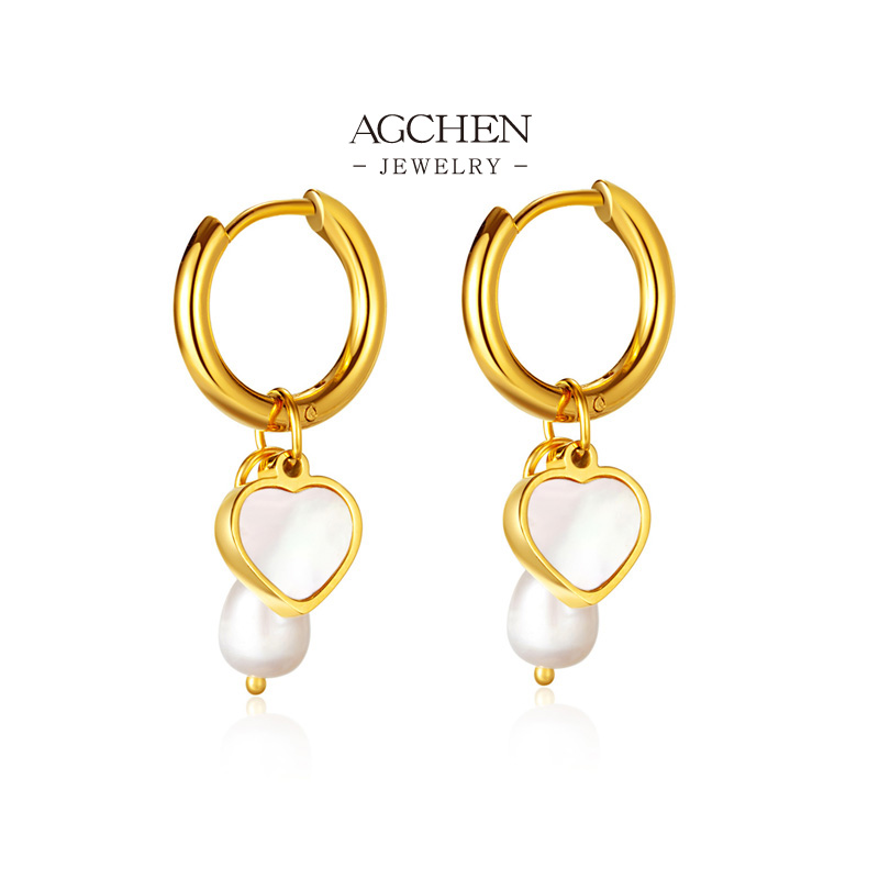 AGCHEN Stainless Steel Pearl Shell Stud Earrings Minimalist Coastal Jewelry Tarnish Free Wholesale Distributor AG807