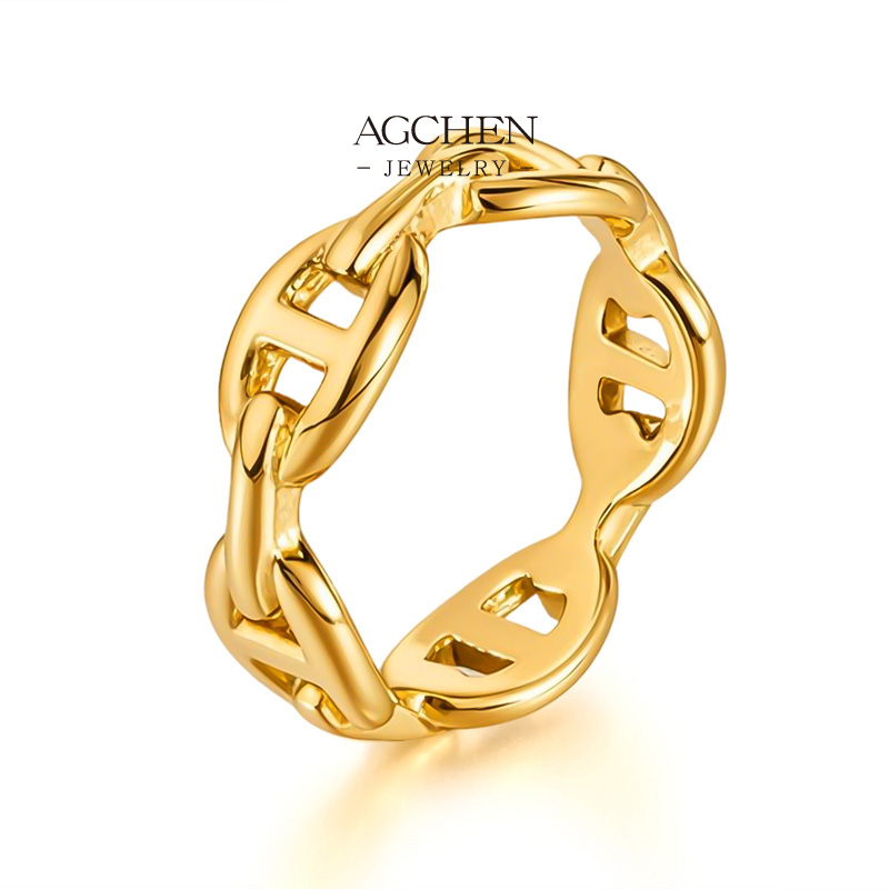 AGCHEN Stainless Steel Designer Style Ring Premium Finish Jewelry Fashion Accessory AG716