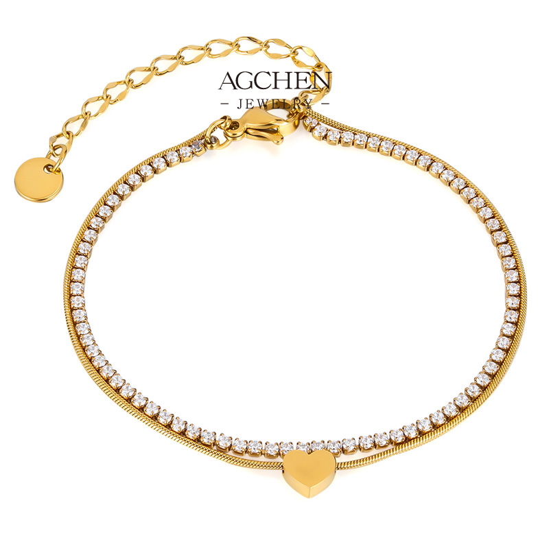 AGCHEN Stainless Steel Heart Zirconia Charm Bracelet One Stop Supply Chain Complete Jewelry Solution AG1726