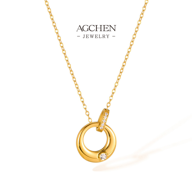 AGCHEN Stainless Steel Double Circle Chain Necklace One Stop Service Full Service Manufacturer AG2618