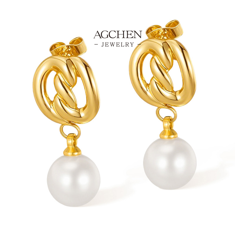 AGCHEN Stainless Steel Pearl Stud Earrings Classic Elegant Jewelry Full Service Manufacturer One Stop Supply Chain AG1052